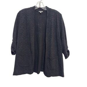 T By Talbots Black Open Front Cardigan With Textured Pattern SP